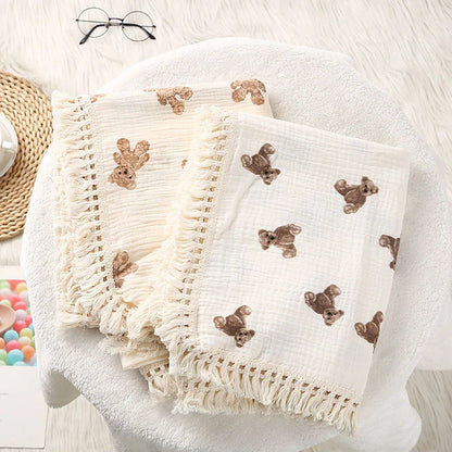 Couverture Mousseline Bébé | Emmaillotage Ours | Nouveau-Né & Été