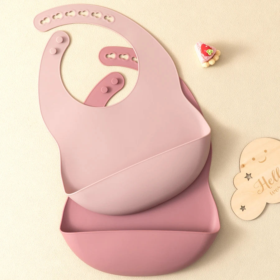 Lot 2 bavoirs silicone bébé couleur unie – Sans BPA, impérméable, 0-5 ans