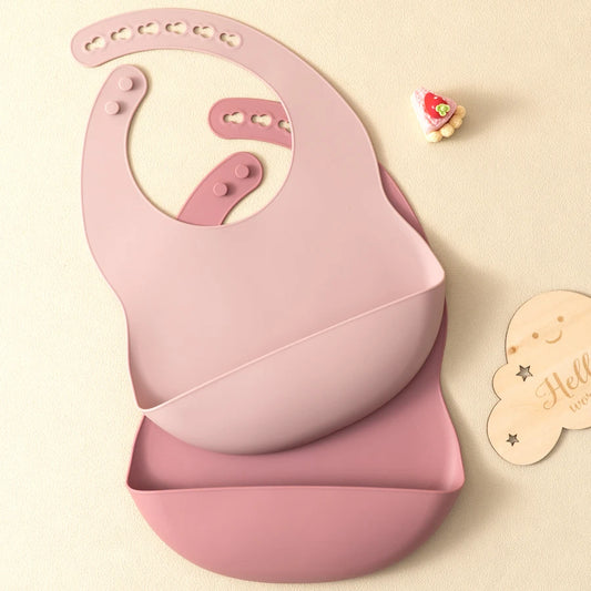 Lot 2 bavoirs silicone bébé couleur unie – Sans BPA, impérméable, 0-5 ans