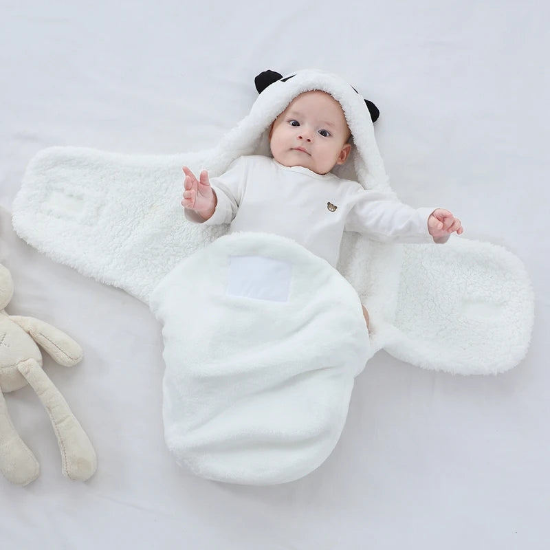 Sac de couchage cocon flanelle bébé – Double couche, motifs animaux mignons, 0-9 mois