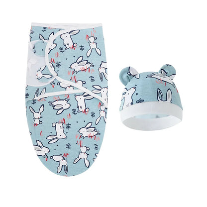 Ensemble Couverture Emmaillotage et Bonnet Bébé 0-6 mois | Coton Doux | Imprimé Cartoon | Toutes Saisons