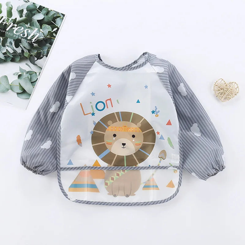 Tablier bavoir impérméable manches longues bébé – Dessin animé, poche, 0-3 ans