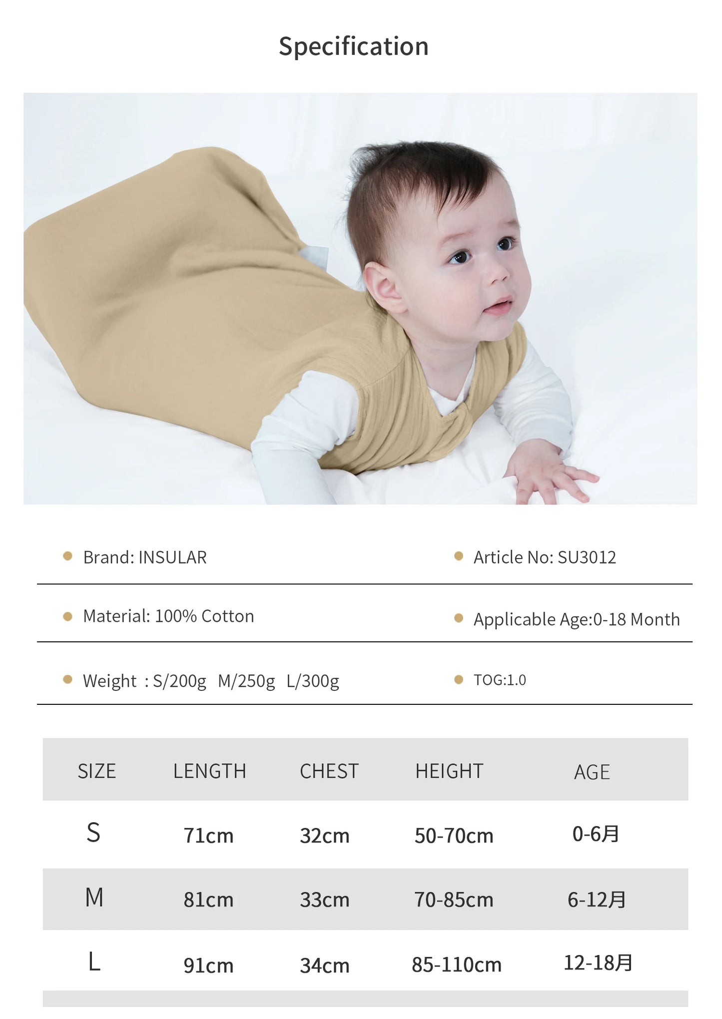Sac de couchage été bébé – Mousseline coton léger, fermeture éclair 2 voies & change facile
