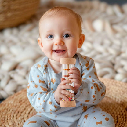 Coffret Éveil Musical Montessori Bébé | Bâton de Pluie, Sablier Arc-en-Ciel & Hochet | 0-12 Mois