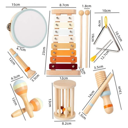 Jouet Musical Bebe – Ensemble d’Instruments en Bois Montessori (Xylophone, Tambour, Maracas)