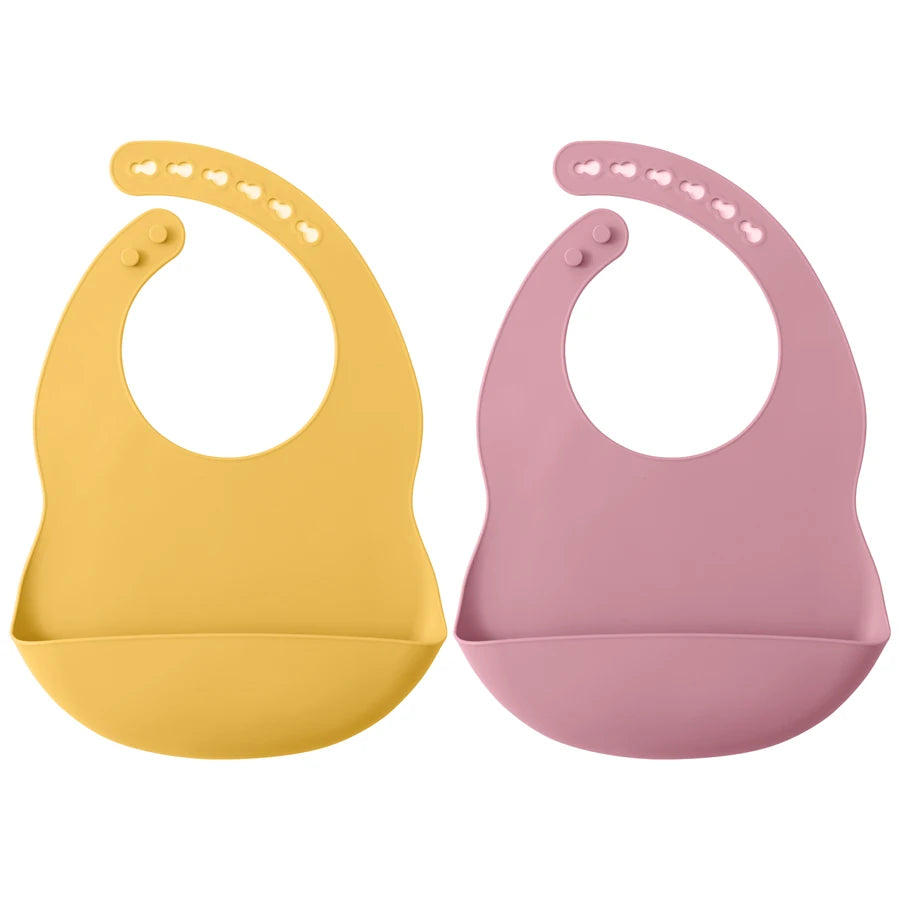 Lot 2 bavoirs silicone bébé couleur unie – Sans BPA, impérméable, 0-5 ans
