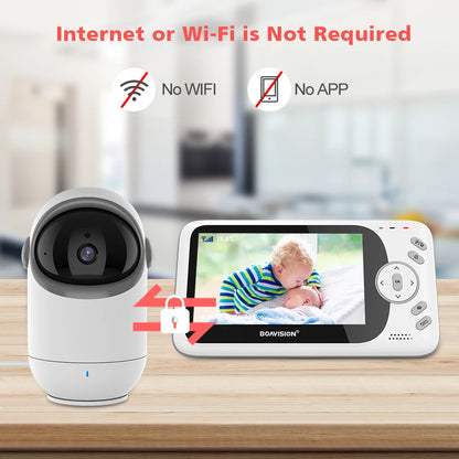 Babyphone vidéo sans WiFi PTZ 4,3" – Audio bidirectionnel, vision nocturne, longue portée