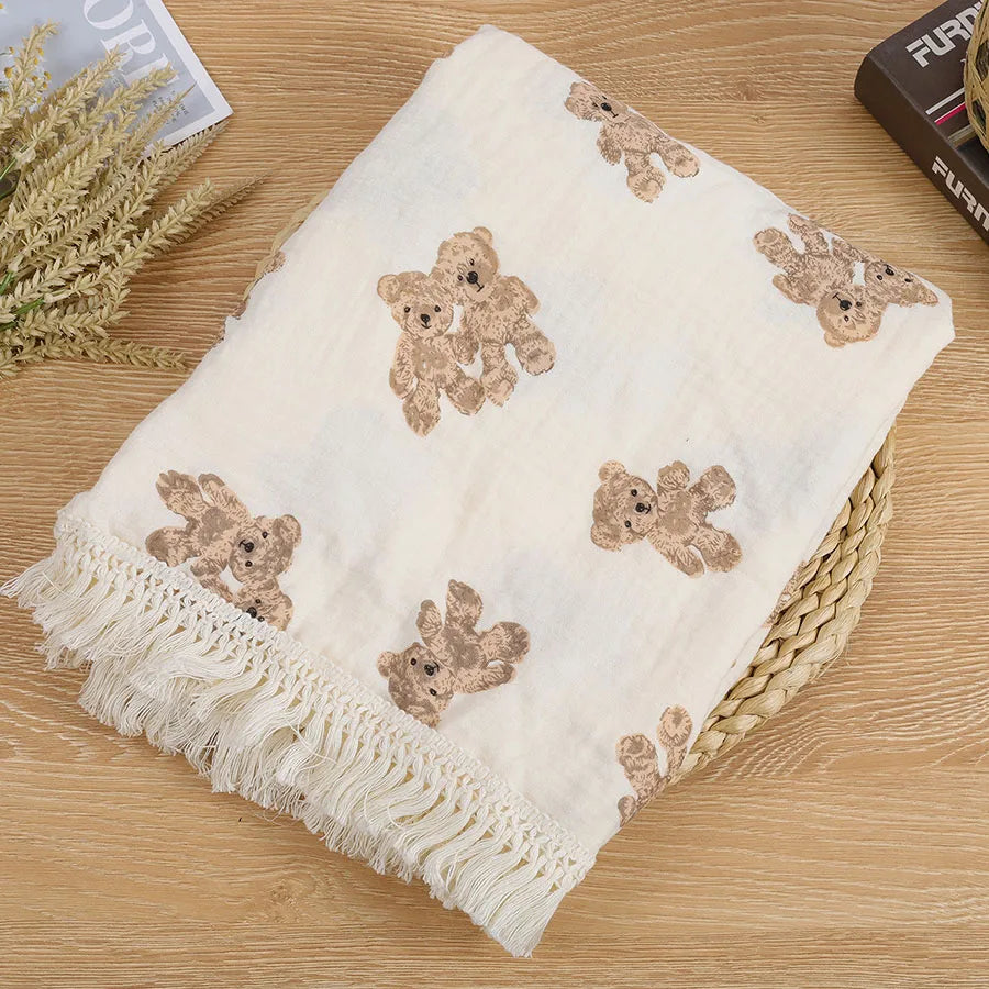 Couverture Mousseline Bébé | Emmaillotage Ours | Nouveau-Né & Été