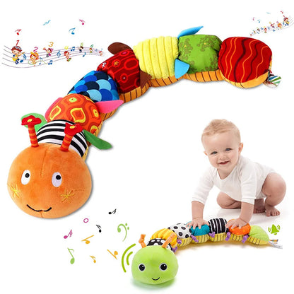 Jouet sensoriel bébé – Chenille musicale en peluche douce avec sons et textures