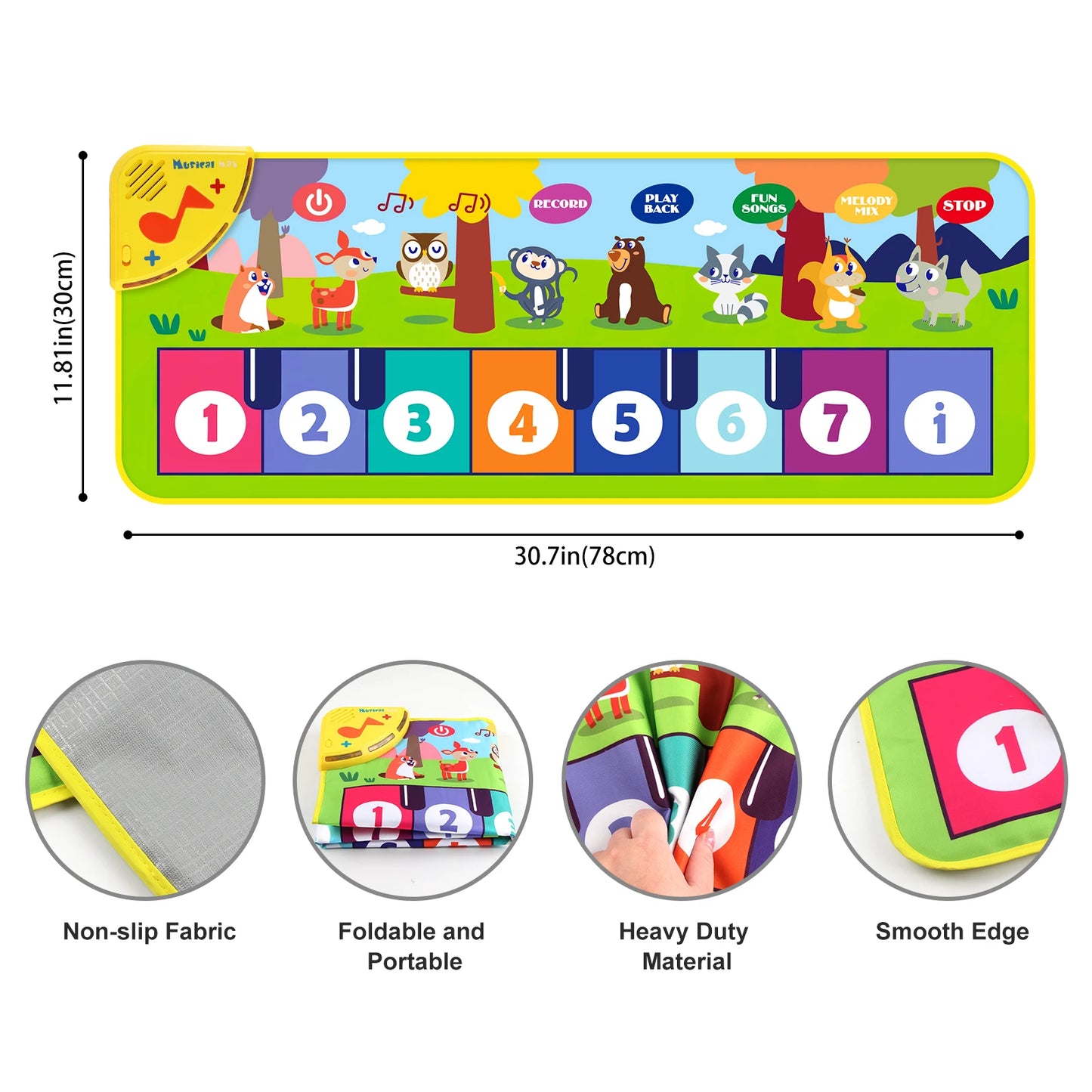 Jouet musical bébé pliable – Tapis piano interactif avec sons d'animaux