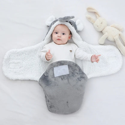 Sac de couchage cocon flanelle bébé – Double couche, motifs animaux mignons, 0-9 mois