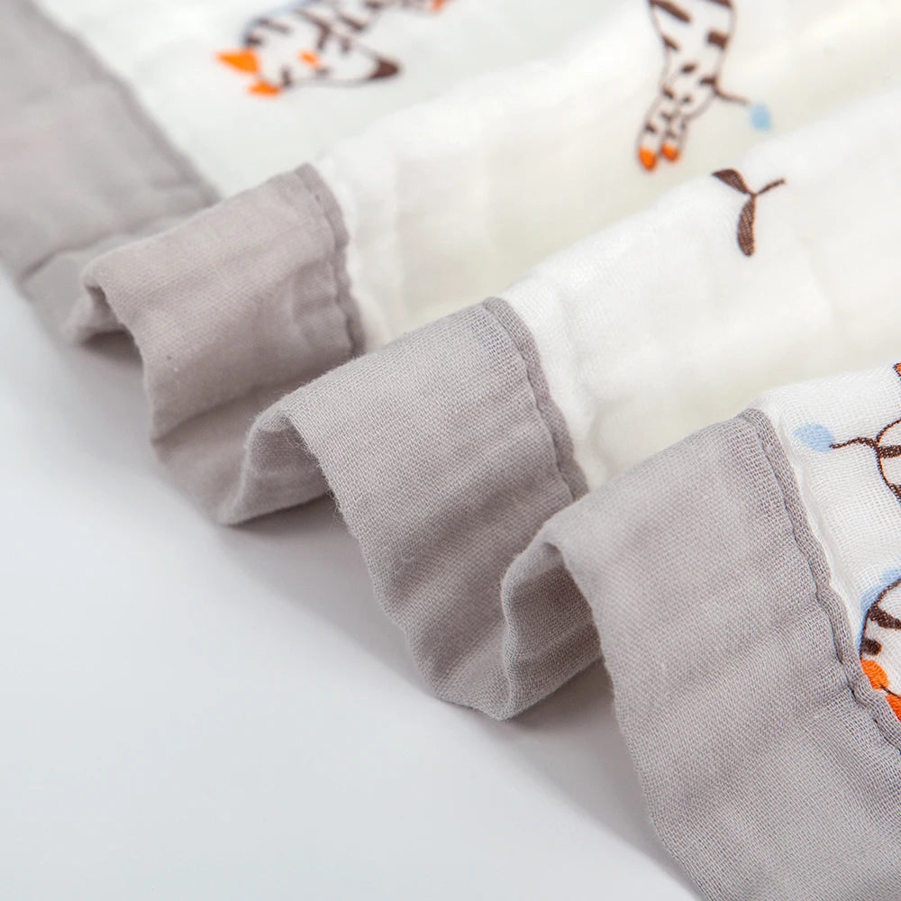 Couverture Gaze Coton Bébé 6 Couches | Lange Mousseline Emmaillotage | Motifs Animaux