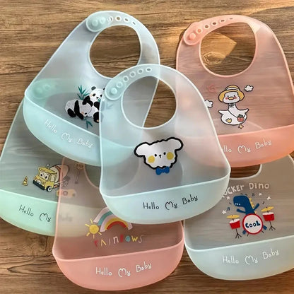 Bavoir silicone souple bébé – 7 motifs animaux mignons, impérméable, 1-3 ans