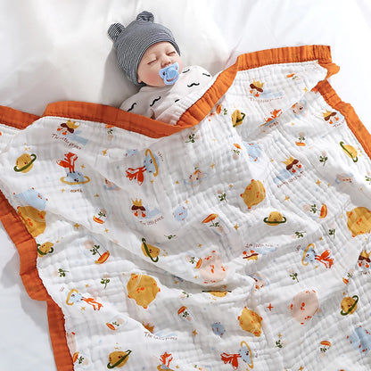 Couverture Gaze Coton Bébé 6 Couches | Lange Mousseline Emmaillotage | Motifs Animaux