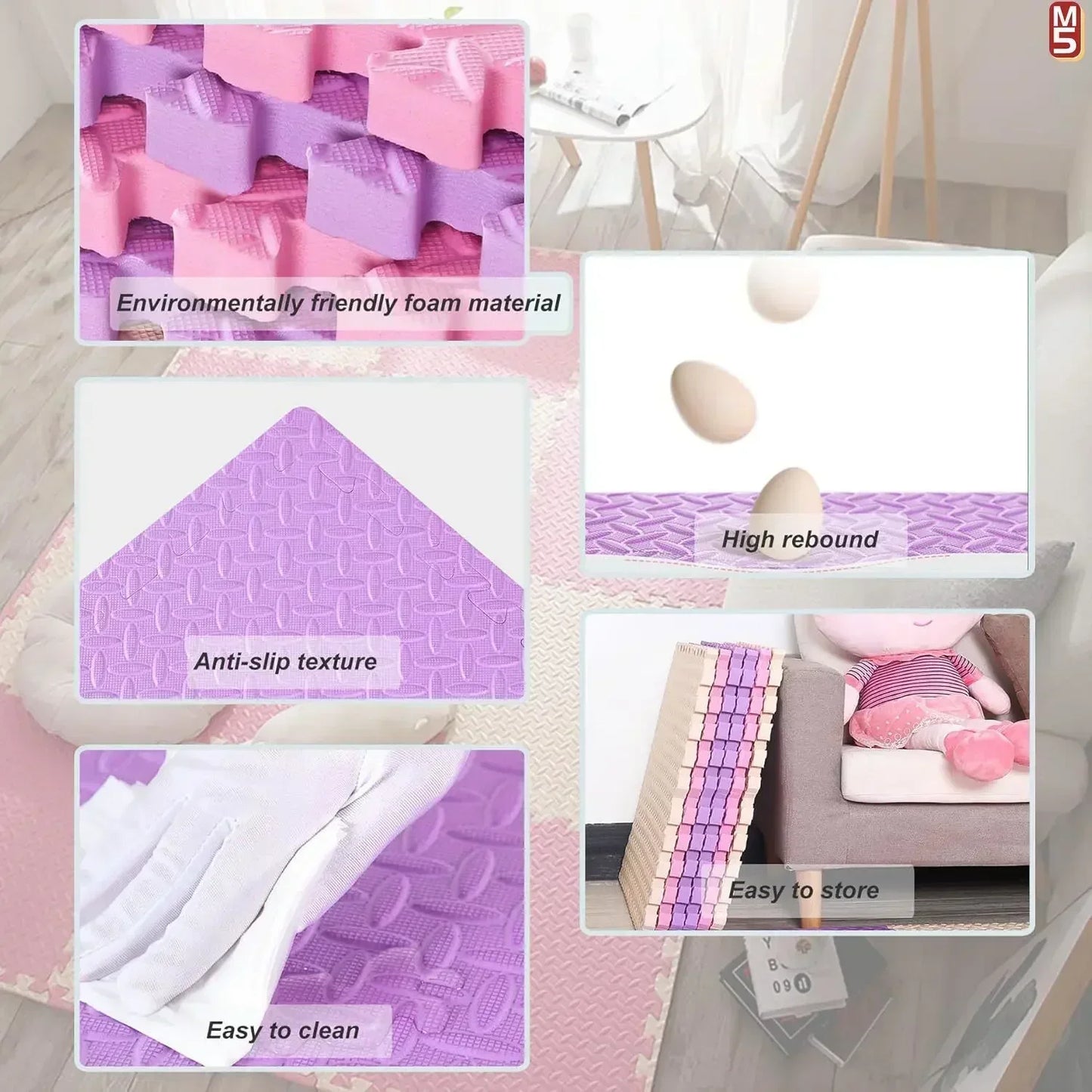 Tapis de Jeu Bébé Puzzle Mousse – Non Toxique, Antidérapant, 2.5cm