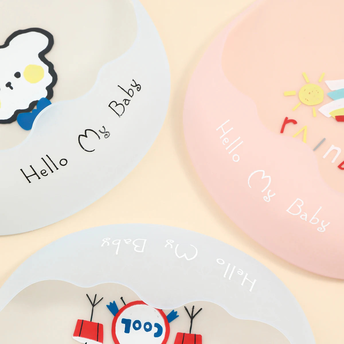 Bavoir silicone souple bébé – 7 motifs animaux mignons, impérméable, 1-3 ans