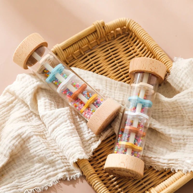 Coffret Éveil Musical Montessori Bébé | Bâton de Pluie, Sablier Arc-en-Ciel & Hochet | 0-12 Mois