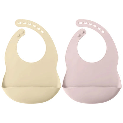 Lot 2 bavoirs silicone bébé couleur unie – Sans BPA, impérméable, 0-5 ans