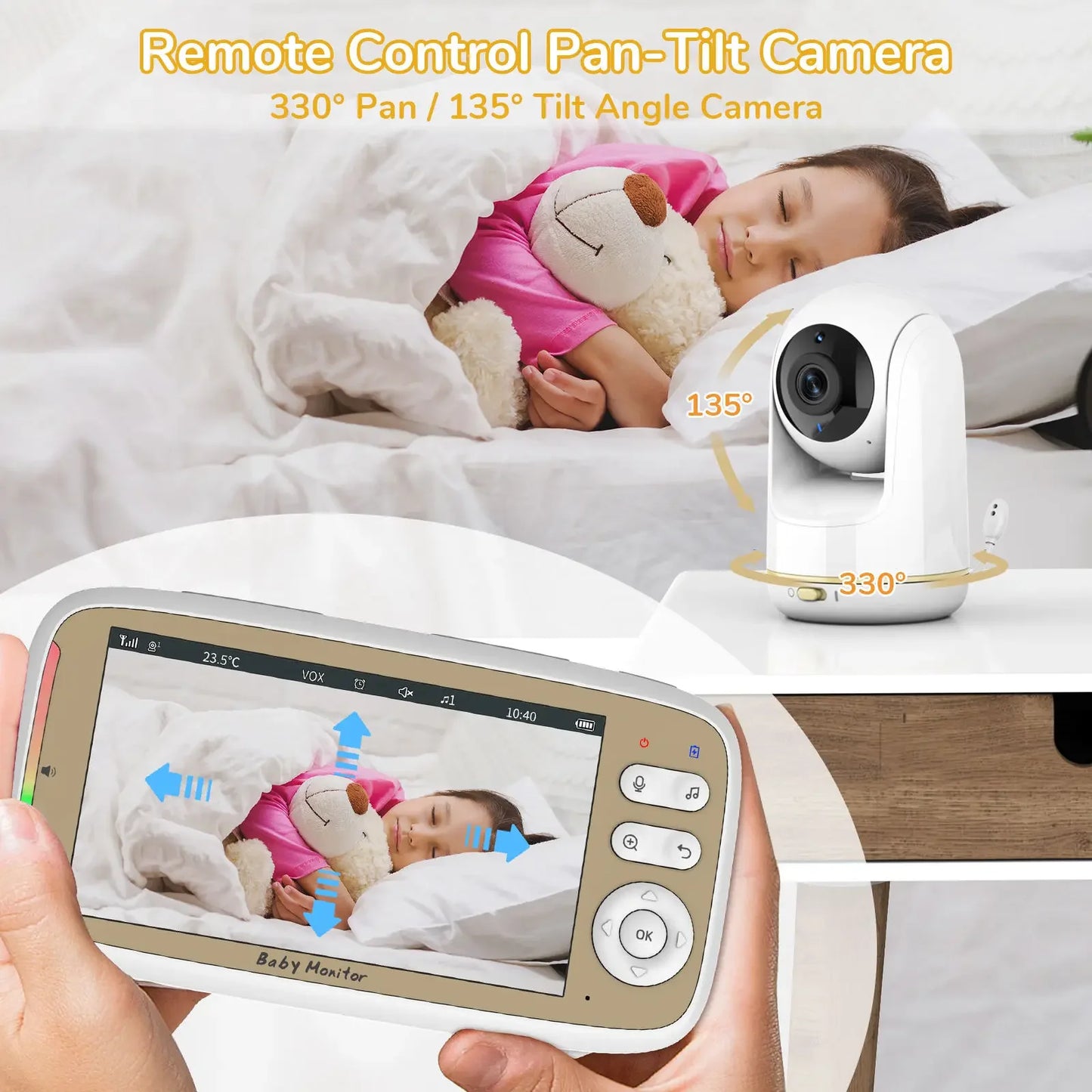 Babyphone vidéo 5" PTZ zoom 3x WiFi – Audio bidirectionnel & vision nocturne