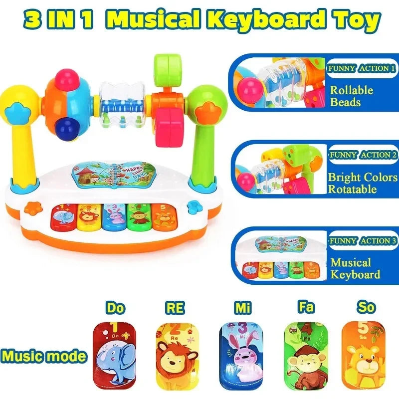 Piano Musical Bébé | Clavier Rotatif Lumineux & Sonore | Cadeau Enfant