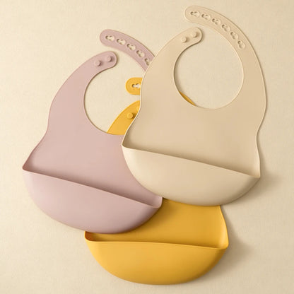 Lot 2 bavoirs silicone bébé couleur unie – Sans BPA, impérméable, 0-5 ans