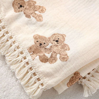 Couverture mousseline bébé – Motif ours mignon, emmaillotage & couète d'été 80x65cm
