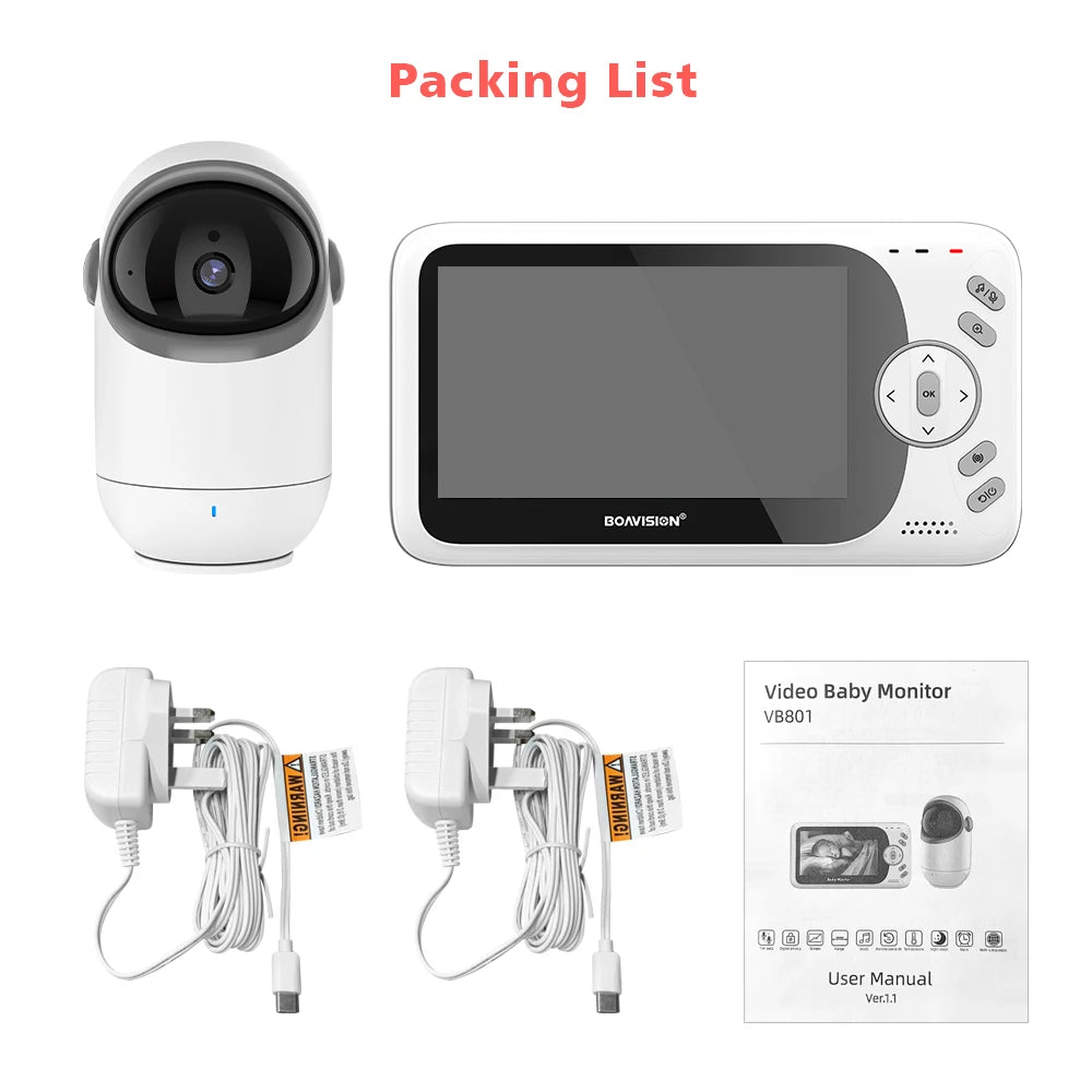 Babyphone vidéo sans WiFi PTZ 4,3" – Audio bidirectionnel, vision nocturne, longue portée