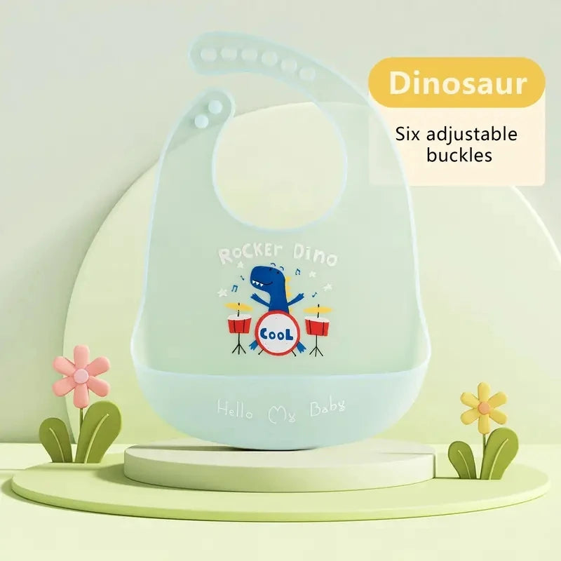 Bavoir silicone souple bébé – 7 motifs animaux mignons, impérméable, 1-3 ans