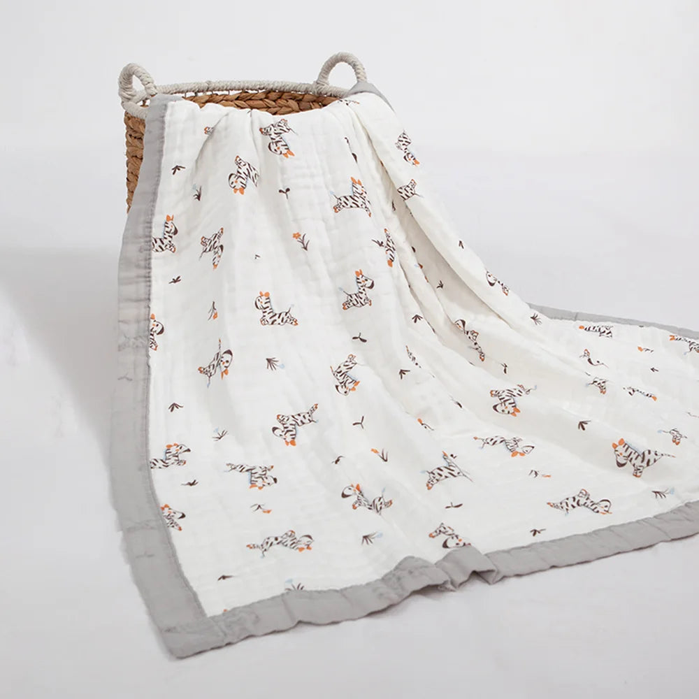 Couverture Gaze Coton Bébé 6 Couches | Lange Mousseline Emmaillotage | Motifs Animaux