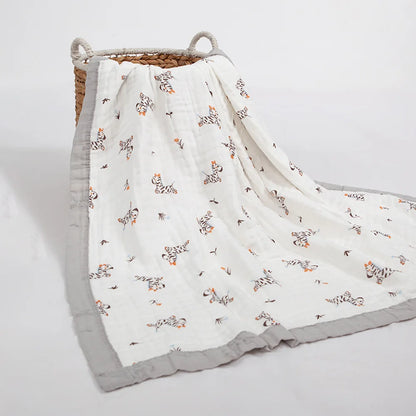 Couverture Gaze Coton Bébé 6 Couches | Lange Mousseline Emmaillotage | Motifs Animaux