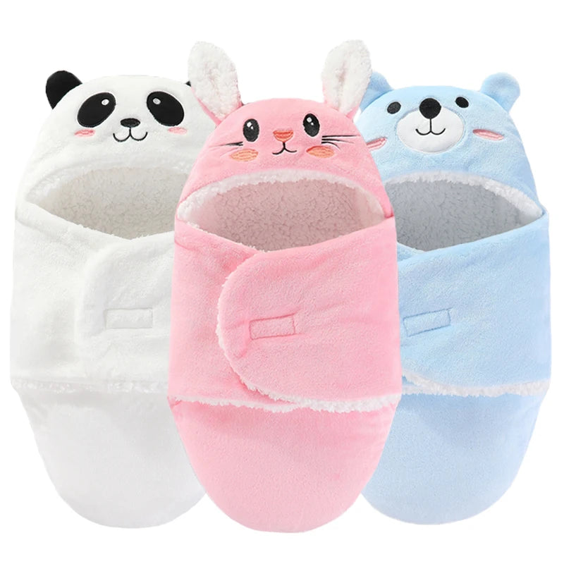 Sac de couchage cocon flanelle bébé – Double couche, motifs animaux mignons, 0-9 mois