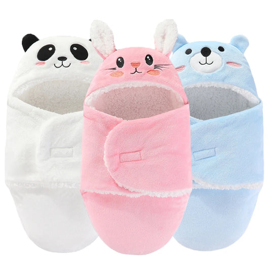Sac de couchage cocon flanelle bébé – Double couche, motifs animaux mignons, 0-9 mois