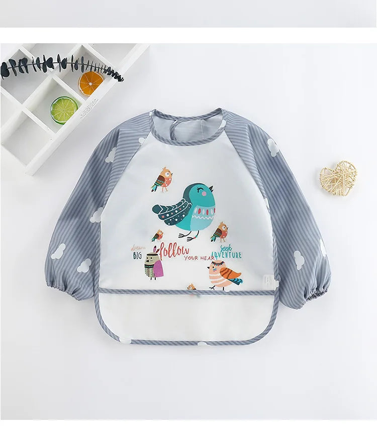 Tablier bavoir impérméable manches longues bébé – Dessin animé, poche, 0-3 ans