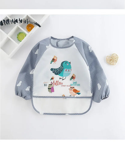 Tablier bavoir impérméable manches longues bébé – Dessin animé, poche, 0-3 ans