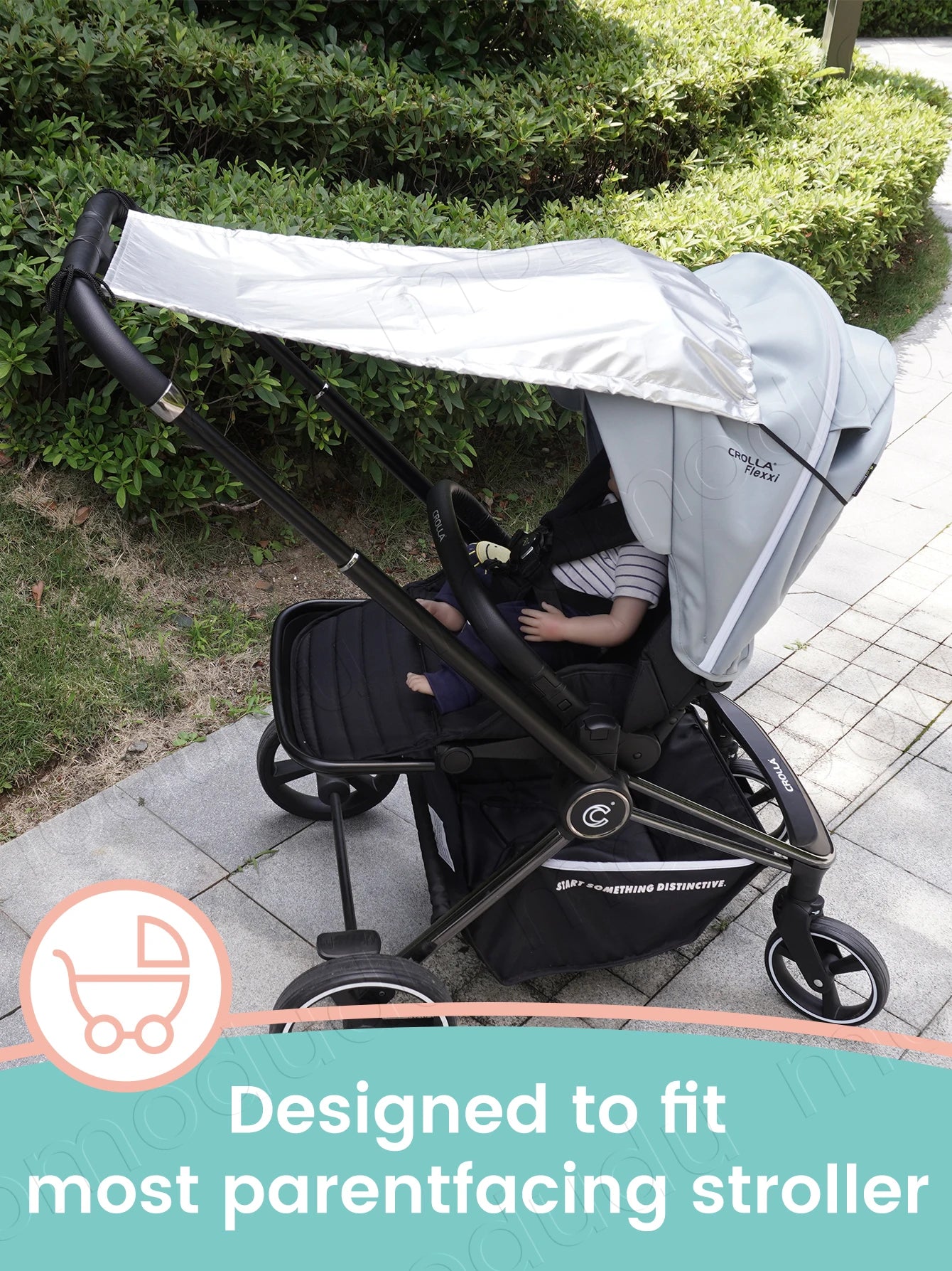 Pare-Soleil Poussette Universel | Ombrelle Anti-UV, Moustiquaire & Pluie | Double Usage