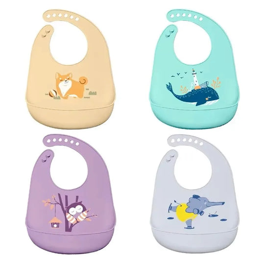 Bavoir silicone bébé impérméable réglable – 5 motifs animaux, sans BPA, 1-3 ans