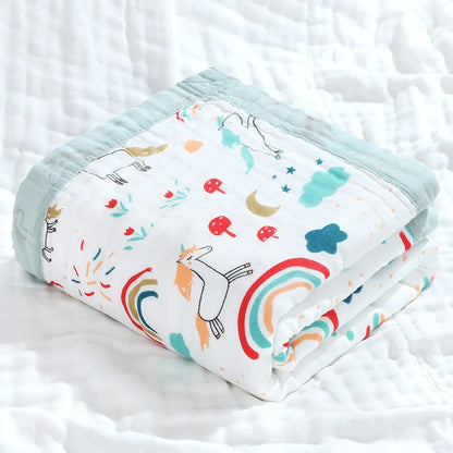 Couverture Gaze Coton Bébé 6 Couches | Lange Mousseline Emmaillotage | Motifs Animaux