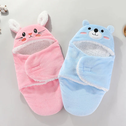 Sac de couchage cocon flanelle bébé – Double couche, motifs animaux mignons, 0-9 mois