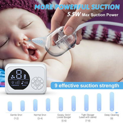 Aspirateur nasal bébé électrique premium – Musique intégrée, veilleuse & 9 niveaux d'aspiration