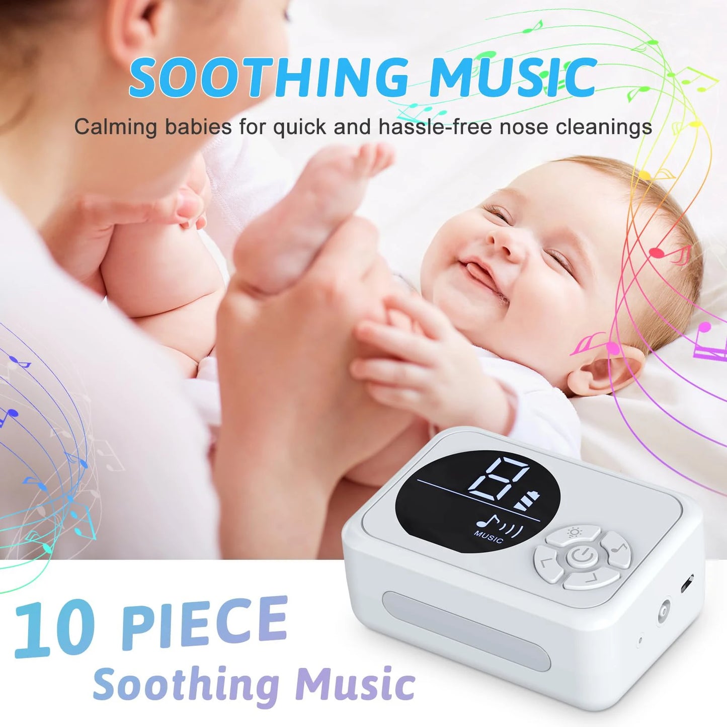 Aspirateur nasal bébé électrique premium – Musique intégrée, veilleuse & 9 niveaux d'aspiration