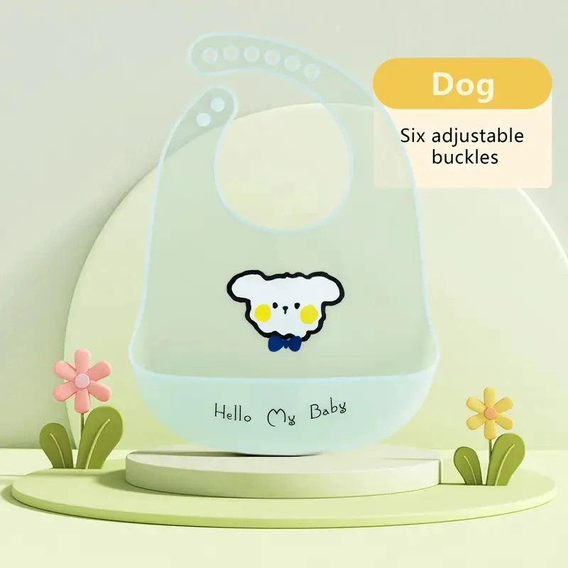 Bavoir silicone souple bébé – 7 motifs animaux mignons, impérméable, 1-3 ans