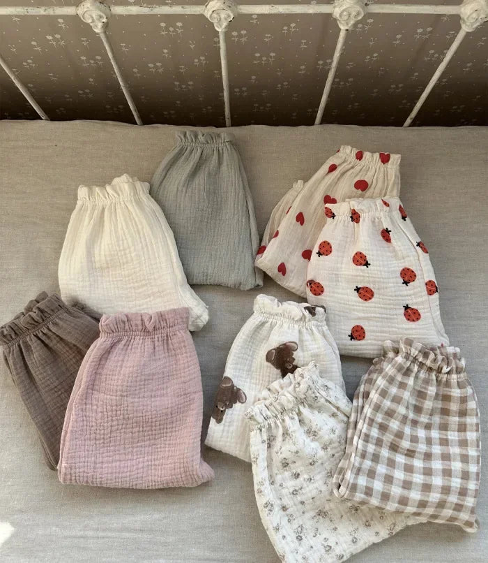 Pantalon Bébé Coton Doux | Imprimé Mignon | Mousseline | 3 Mois – 3 Ans