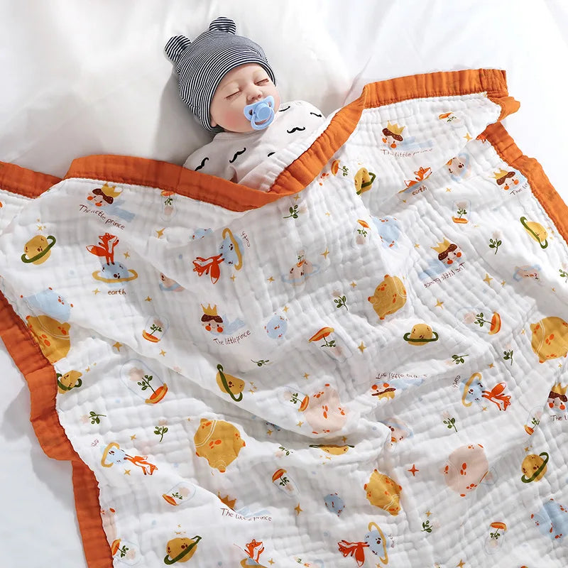 Couverture Gaze Coton Bébé 6 Couches | Lange Mousseline Emmaillotage | Motifs Animaux