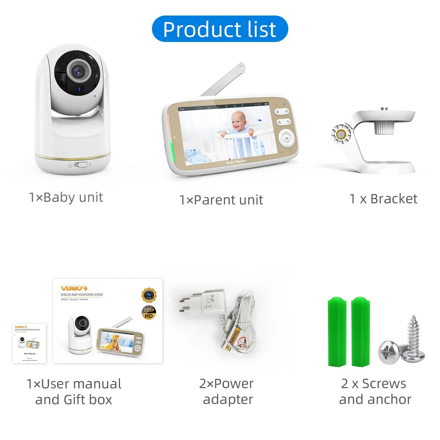 Babyphone vidéo 5" PTZ zoom 3x WiFi – Audio bidirectionnel & vision nocturne