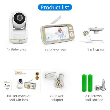 Babyphone vidéo 5" PTZ zoom 3x WiFi – Audio bidirectionnel & vision nocturne