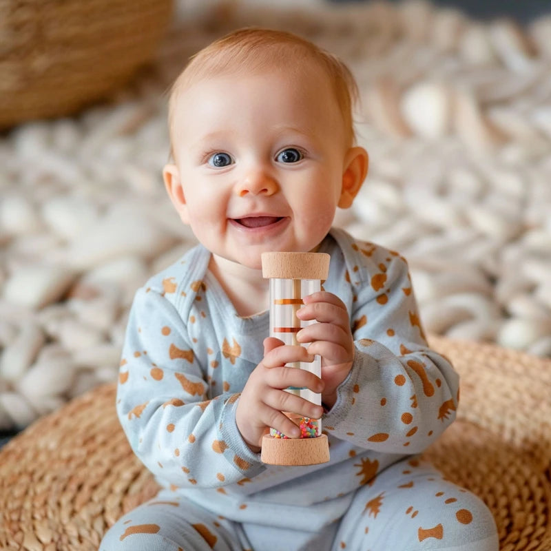 Coffret Éveil Musical Montessori Bébé | Bâton de Pluie, Sablier Arc-en-Ciel & Hochet | 0-12 Mois
