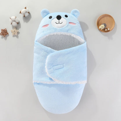 Sac de couchage cocon flanelle bébé – Double couche, motifs animaux mignons, 0-9 mois