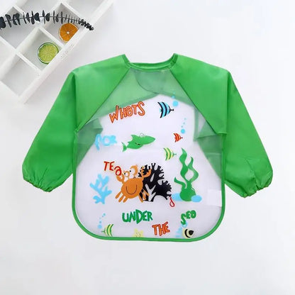 Tablier bavoir impérméable manches longues bébé – Dessin animé, poche, 0-3 ans