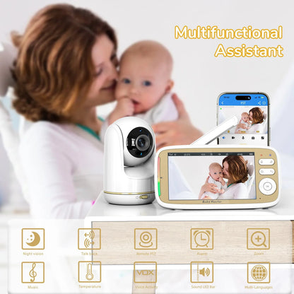 Babyphone vidéo 5" PTZ zoom 3x WiFi – Audio bidirectionnel & vision nocturne