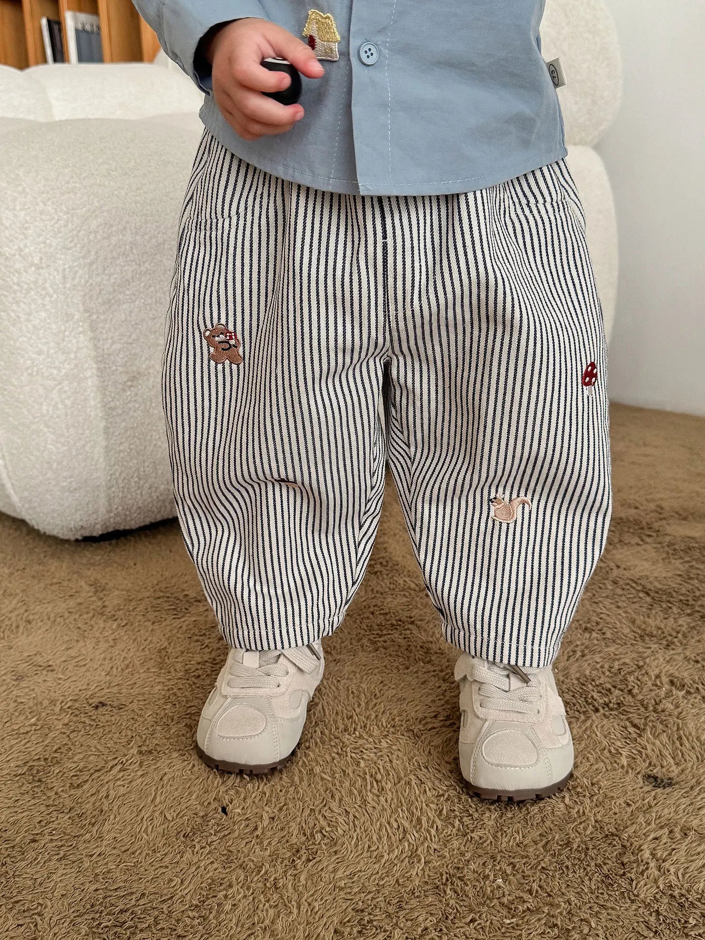 Pantalon Bébé Garçon | Jean Rayé Ample | Sarouel Coton | 1 Mois – 7 Ans